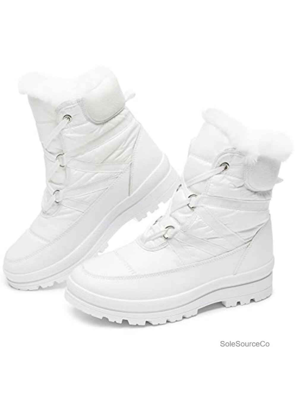 Womens Waterproof Faux Fur Lined Mid-Calf Combat Boots Lace-Up Non-Slip